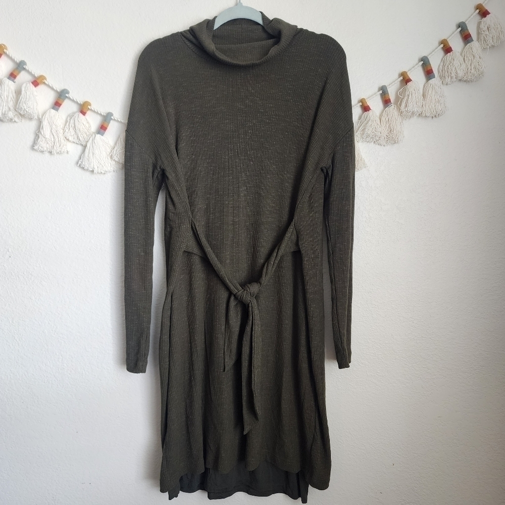 Anthropologie Building 18 Mock Neck Ribbed Knit Long Sleeve Lined Midi Dress L